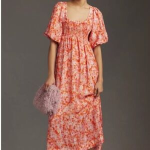 Anthropologie smocked babydoll midi dress